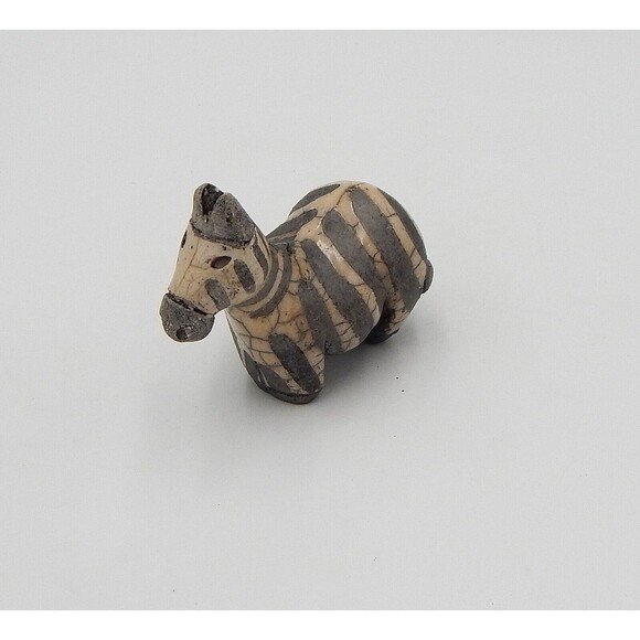 South African Raku Art Pottery Fat Zebra 4 Inch Figurine Marked Signed - Picture 1 of 10